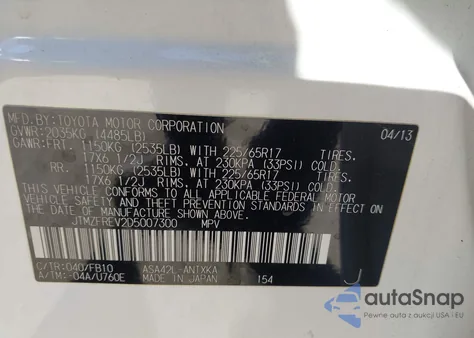 2013 Toyota Rav4 Le from USA, damaged, VIN JTMZFREV2D5007300